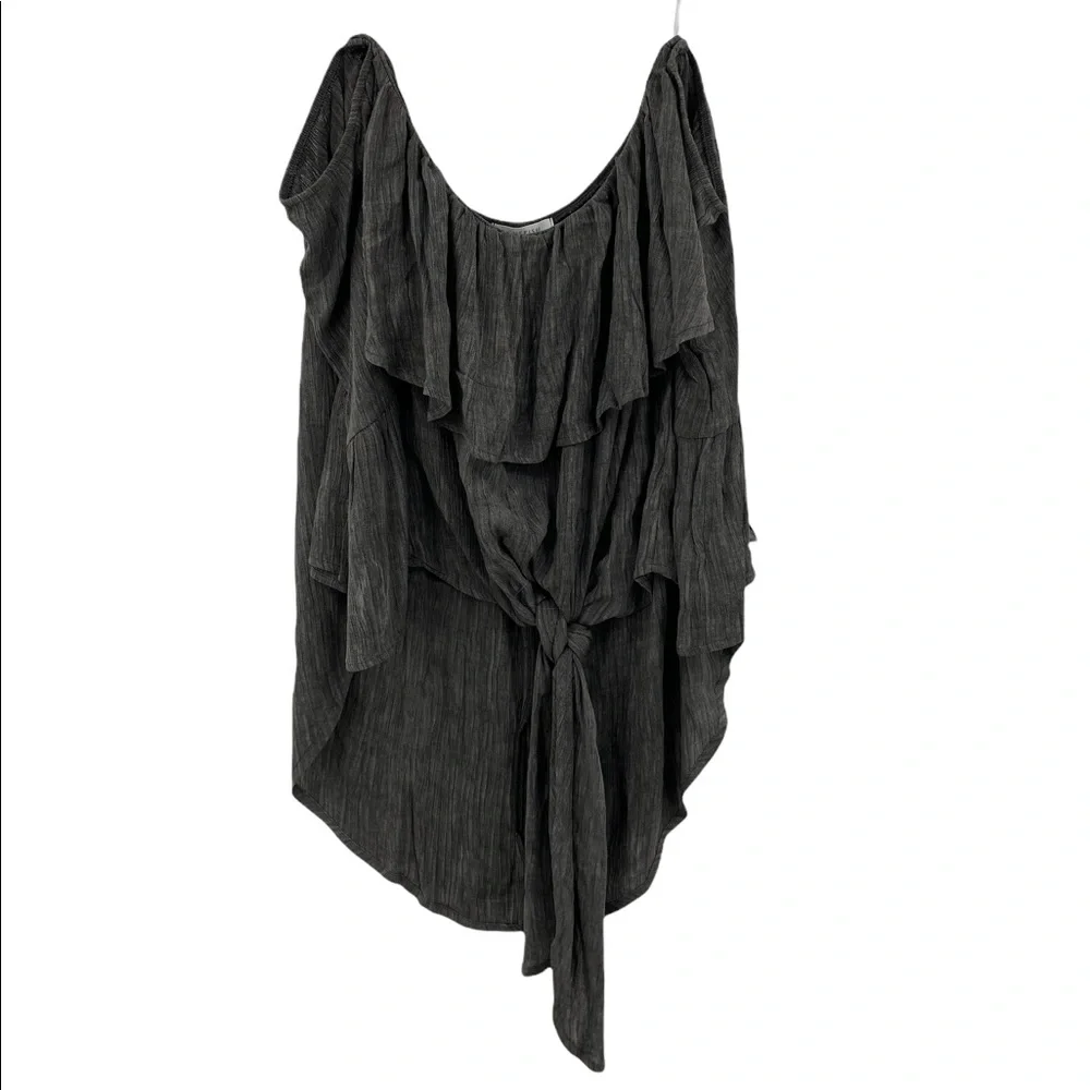 πSALEπ NWT Gypsy Clothing Cherish Gray Off Shoulder Front Tie Bell Sleeve Top - Picture 4 of 7